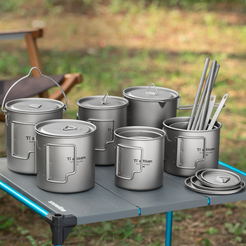 Camping Cooking Cup - Tiartisan 야외 티타늄 경량 휴대용 차