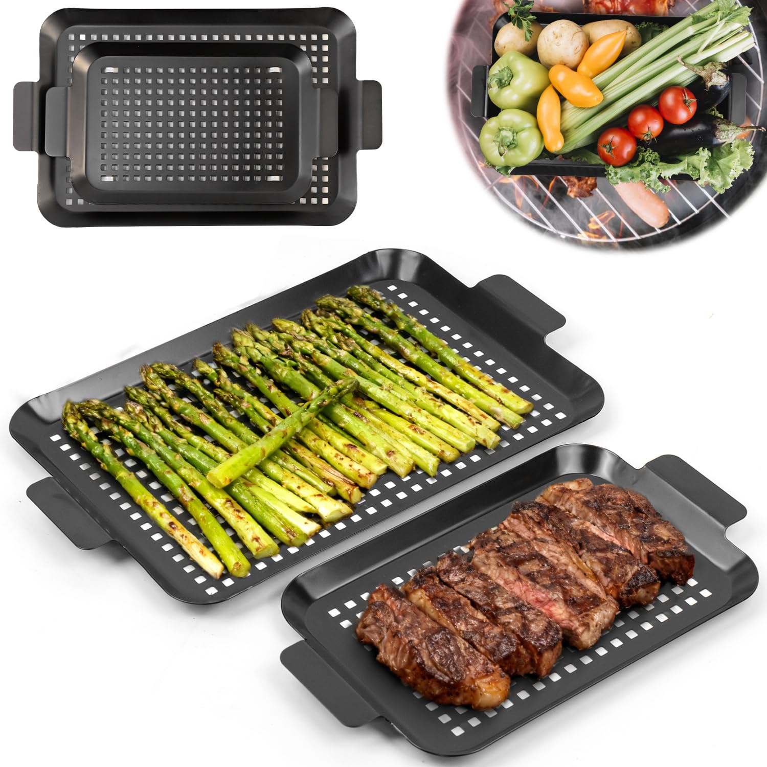 Camping Cooking Griddle - 2PCS 그릴 팬, 야외 그릴용 그릴