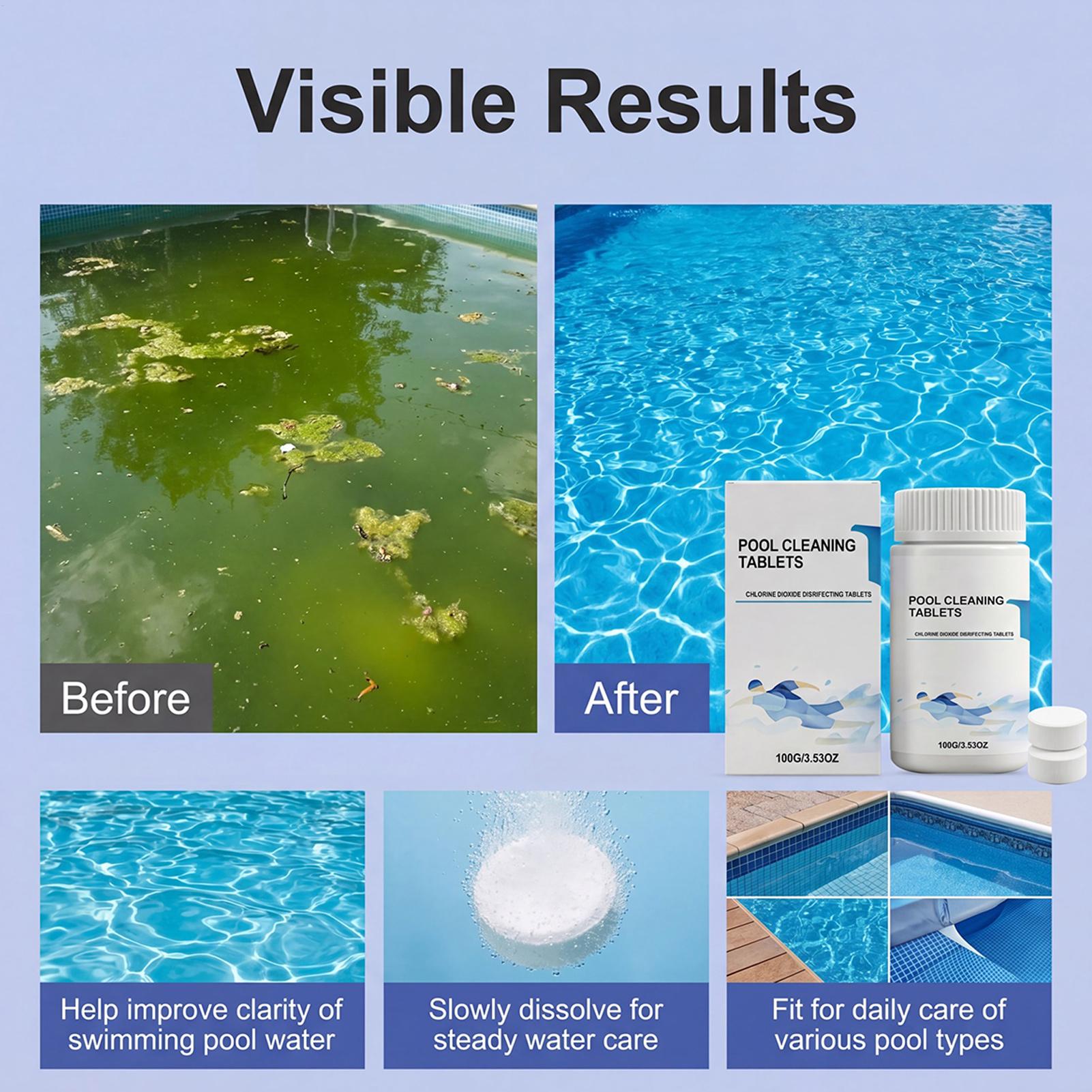 Water Purification Tablet - 정수정, 얼룩 제거제, 냄새 제거제, 수영장