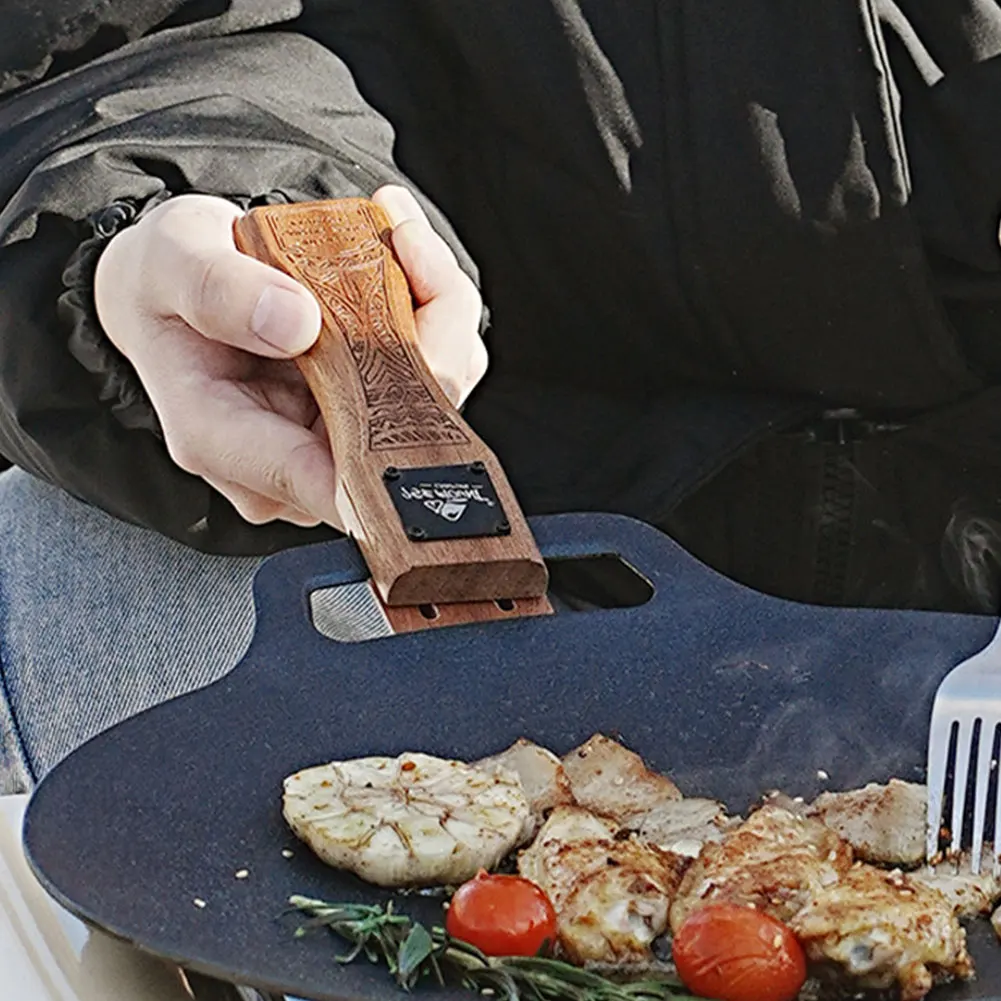 Camping Cooking Griddle - 야외용 천연 나무 그릴 팬 손잡이