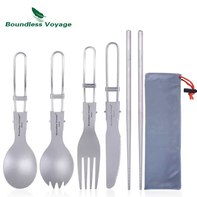Camping Cooking And Cutlery Set - 무한 항해 티타늄 캠핑 식기 접이식