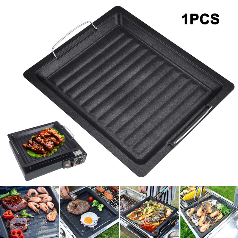 Camping Cooking Griddle - 야외용 두꺼운 사각 그릴 팬, 손잡이