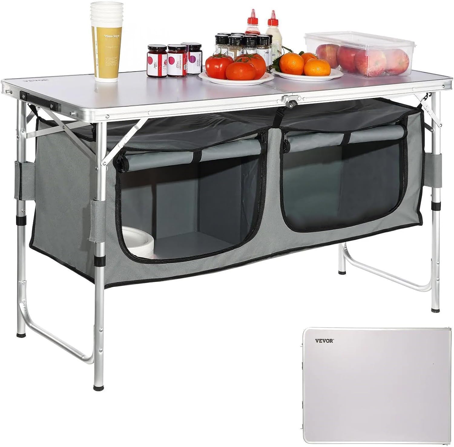 Camping Cooking Table With Storage - 캠핑 키친 스테이션, 3단 높이 조절