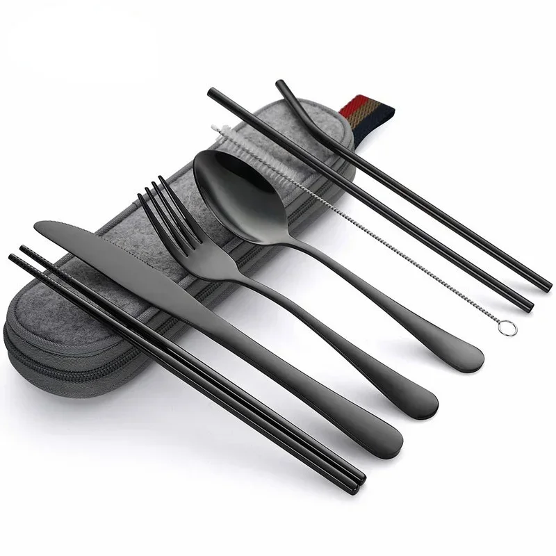 Camping Cooking And Cutlery Set - 재사용 가능한 여행 커트레이 식기 세트,