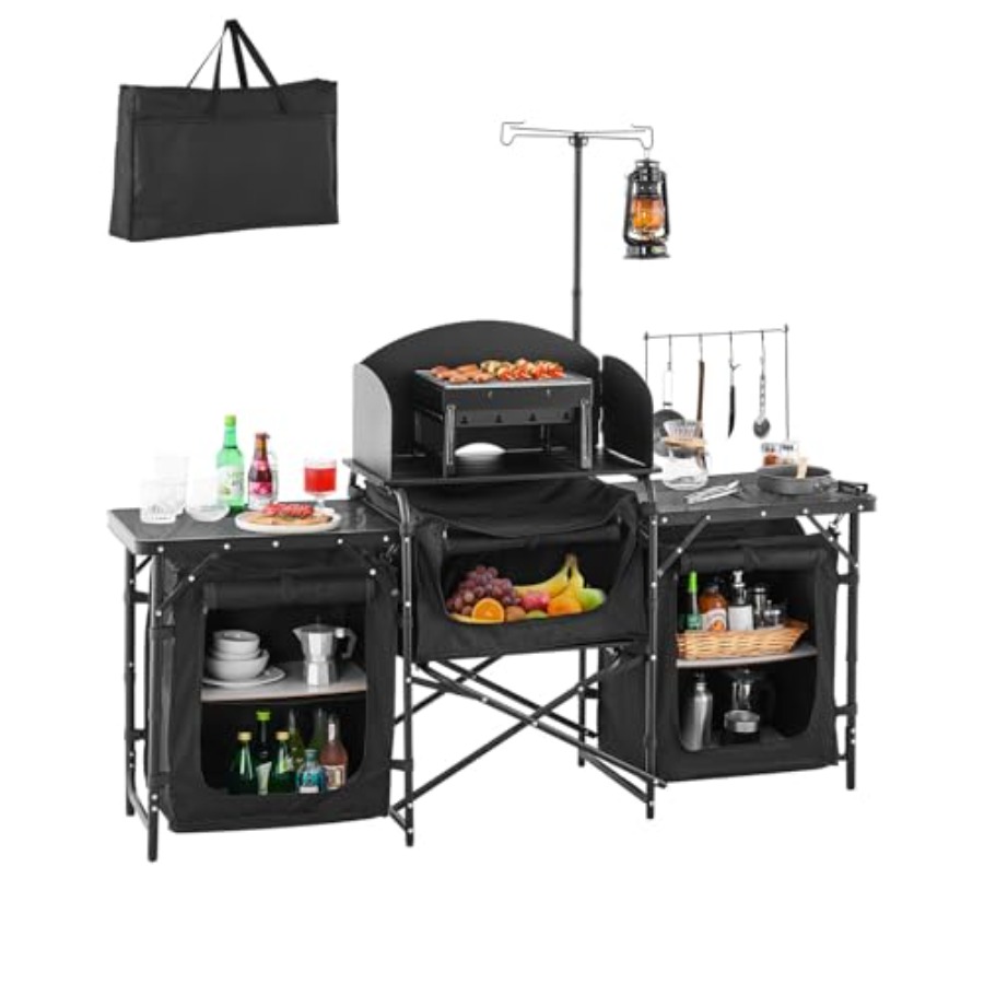 Camping Cooking Table With Storage - 캠핑 키친 테이블, 야외 캠프 조리대,