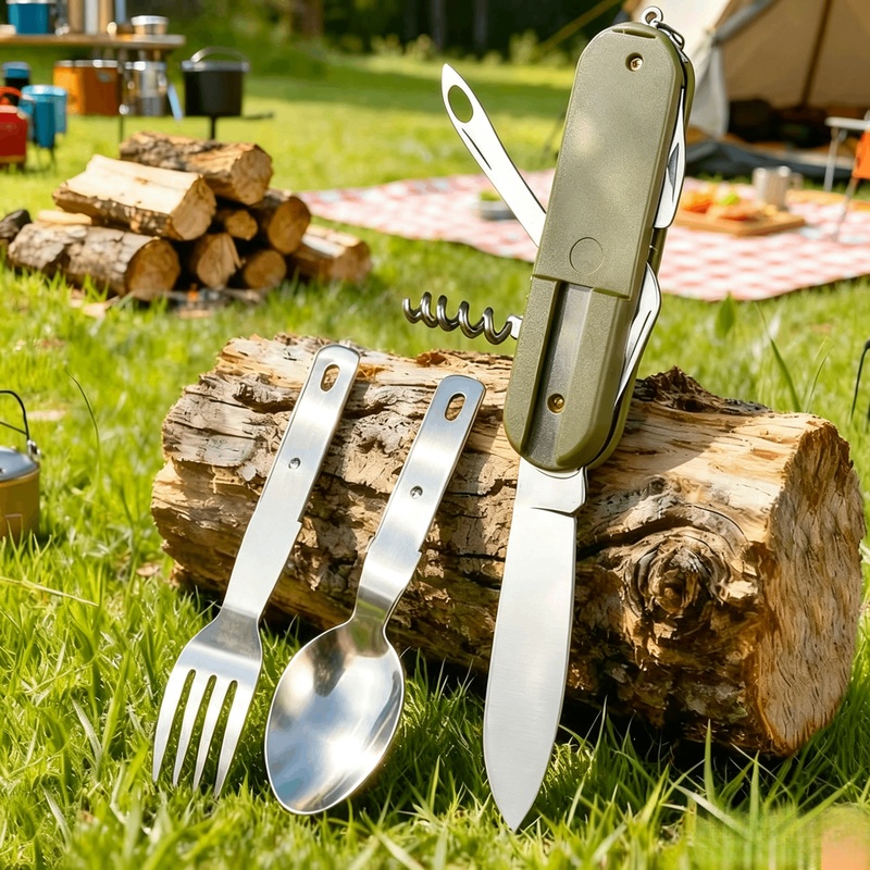 스테인리스 스틸 7 in 1 캠핑 식기 세트 접이식 다 - Camping Cooking And Cutlery Set 리뷰 및 가격