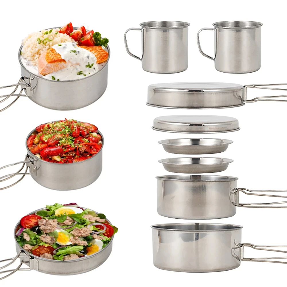 8개/세트 캠핑 조리기구 세트 스테인리스 스틸 요리 냄 - Camping Cooking Gear Set 리뷰 및 가격