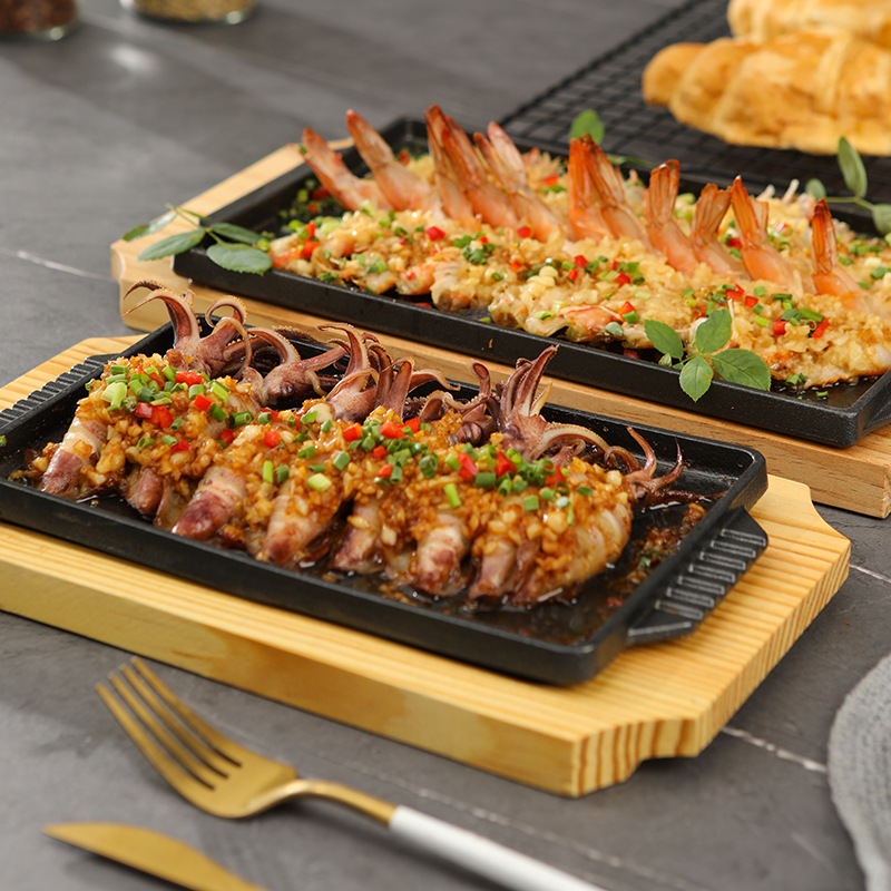 무쇠 테판야끼 그릴 플레이트 직사각형 나무 받침대 스테 - Camping Cooking Griddle 리뷰 및 가격