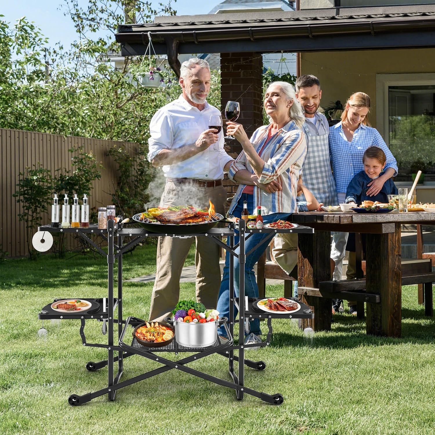 내열성 상판, 4개의 사이드 테이블, 수납 랙이 있는  - Camping Cooking Table With Storage 리뷰 및 가격