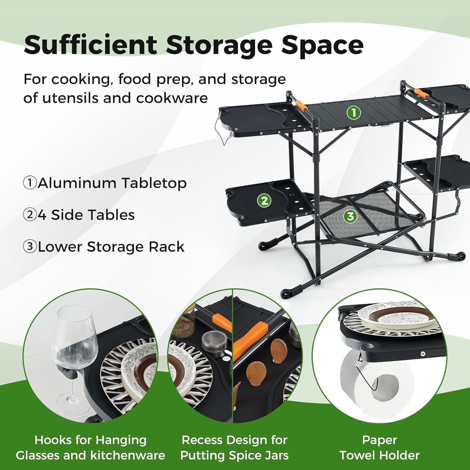 내열성 상판, 4개의 사이드 테이블, 수납 랙이 있는  - Camping Cooking Table With Storage 리뷰 및 가격