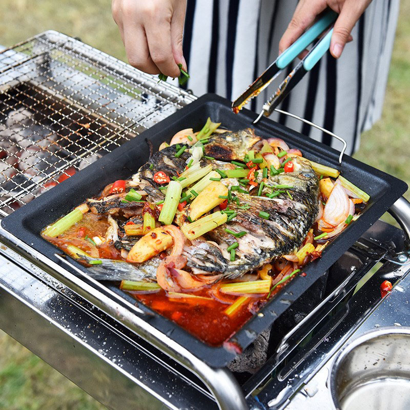 야외용 두꺼운 사각 그릴 팬, 손잡이 두 개, 휴대용  - Camping Cooking Griddle 리뷰 및 가격