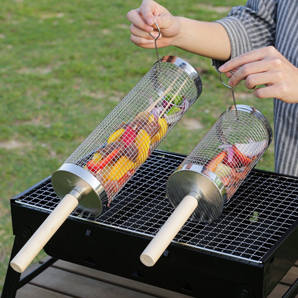 스테인리스 스틸 롤링 바베큐 그릴 바스켓, 나무 손잡이 - Camping Cooking Griddle 리뷰 및 가격
