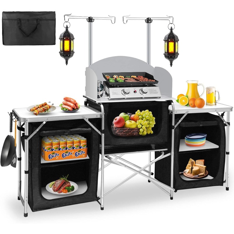 핫세일 야외 캠핑 이동식 주방 휴대용 접이식 조리대 캠 - Camping Cooking Table With Storage 리뷰 및 가격