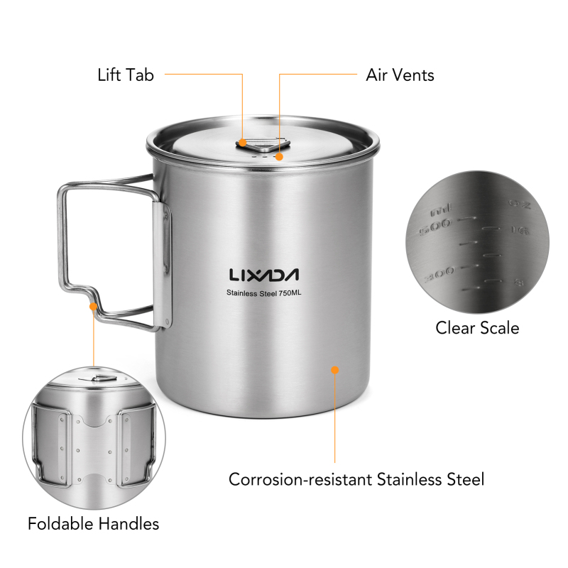 Lixada 야외 스테인레스 스틸 물컵 머그잔, 접이식 - Camping Cooking Set With Bag 리뷰 및 가격